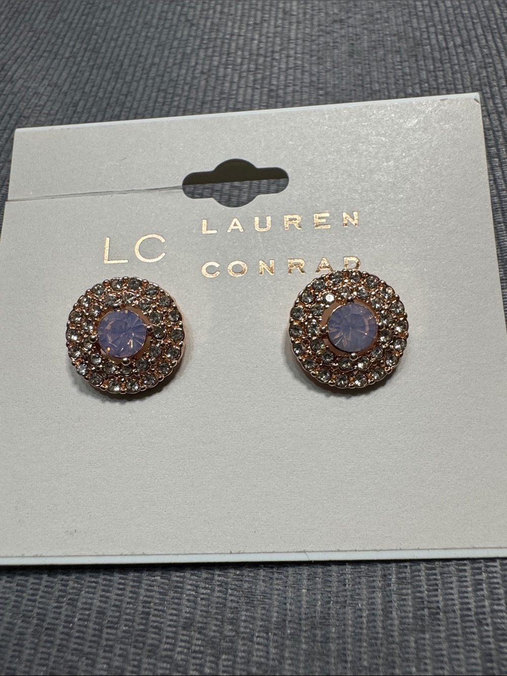 LC Lauren Conrad Rose Gold Halo Earrings with Lavender Center